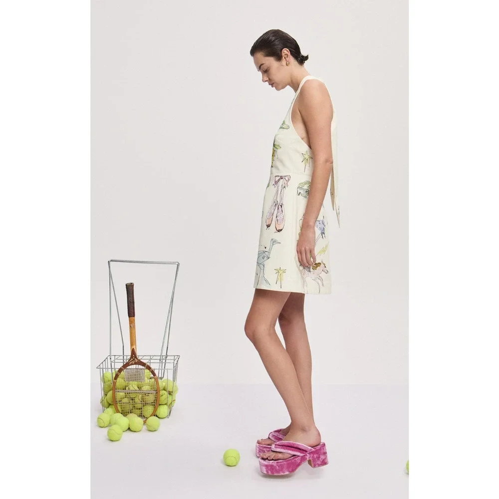 Alemais + Anouk Colantoni Court organic cotton-twill halterneck mini dress US 8 - Picture 4 of 12